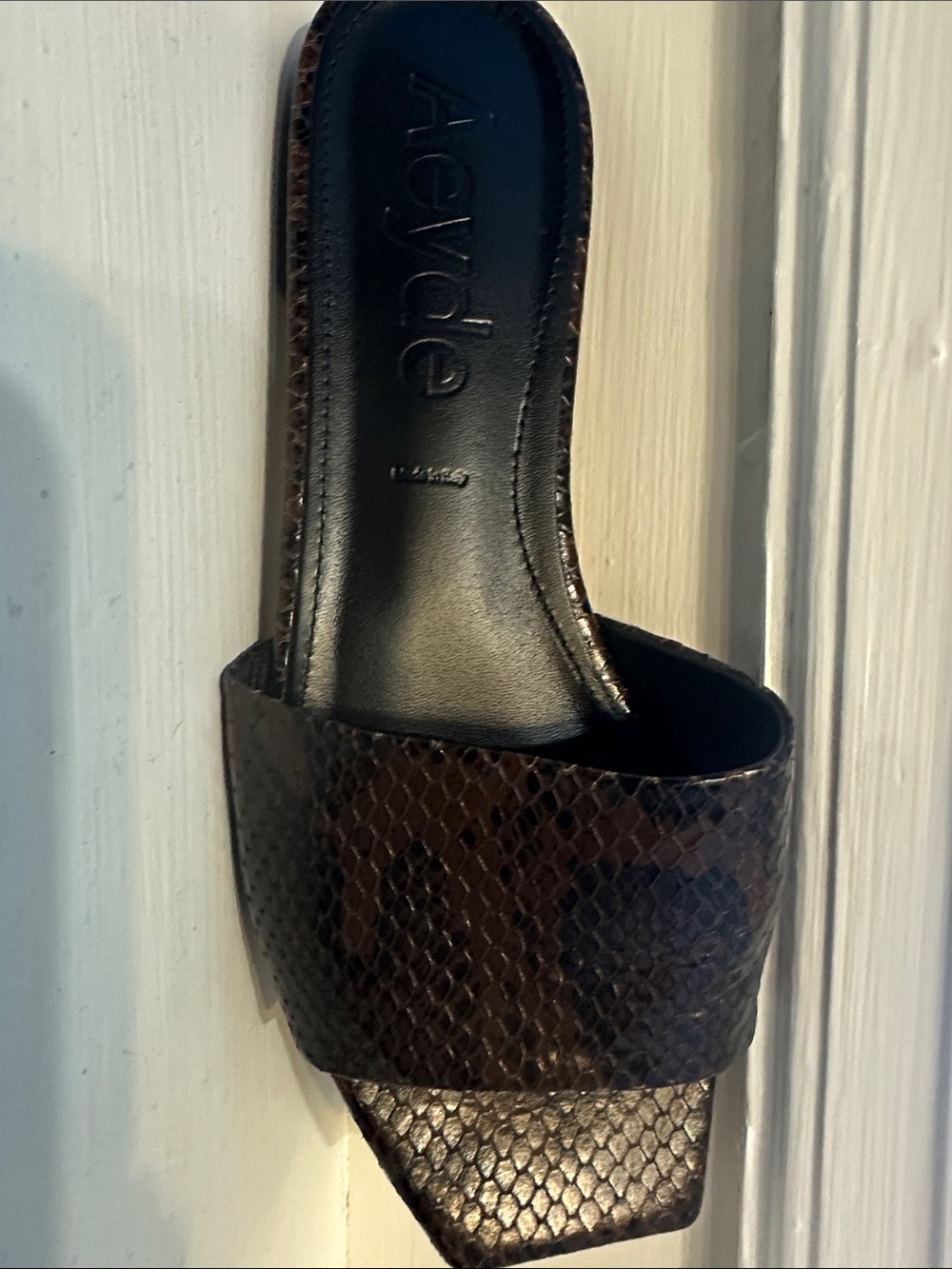 Aeyde Brown Snake-Embossed Leather Slide Mules - Picture 4 of 9